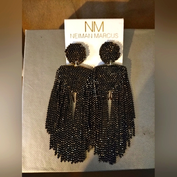 Neiman Marcus Black Beaded Earrings - Picture 1 of 10